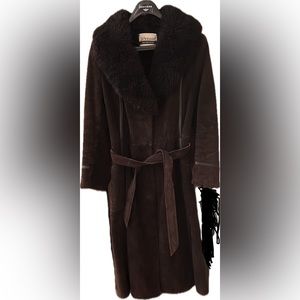 Vintage 70s Saks Fifth Avenue Suede Leather Jacket Penny Lane Brown Long Trench
